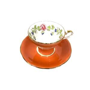 Aynsley Fine English Bone China Corset Tea Cup Saucer Orange Rose Thistle Clover